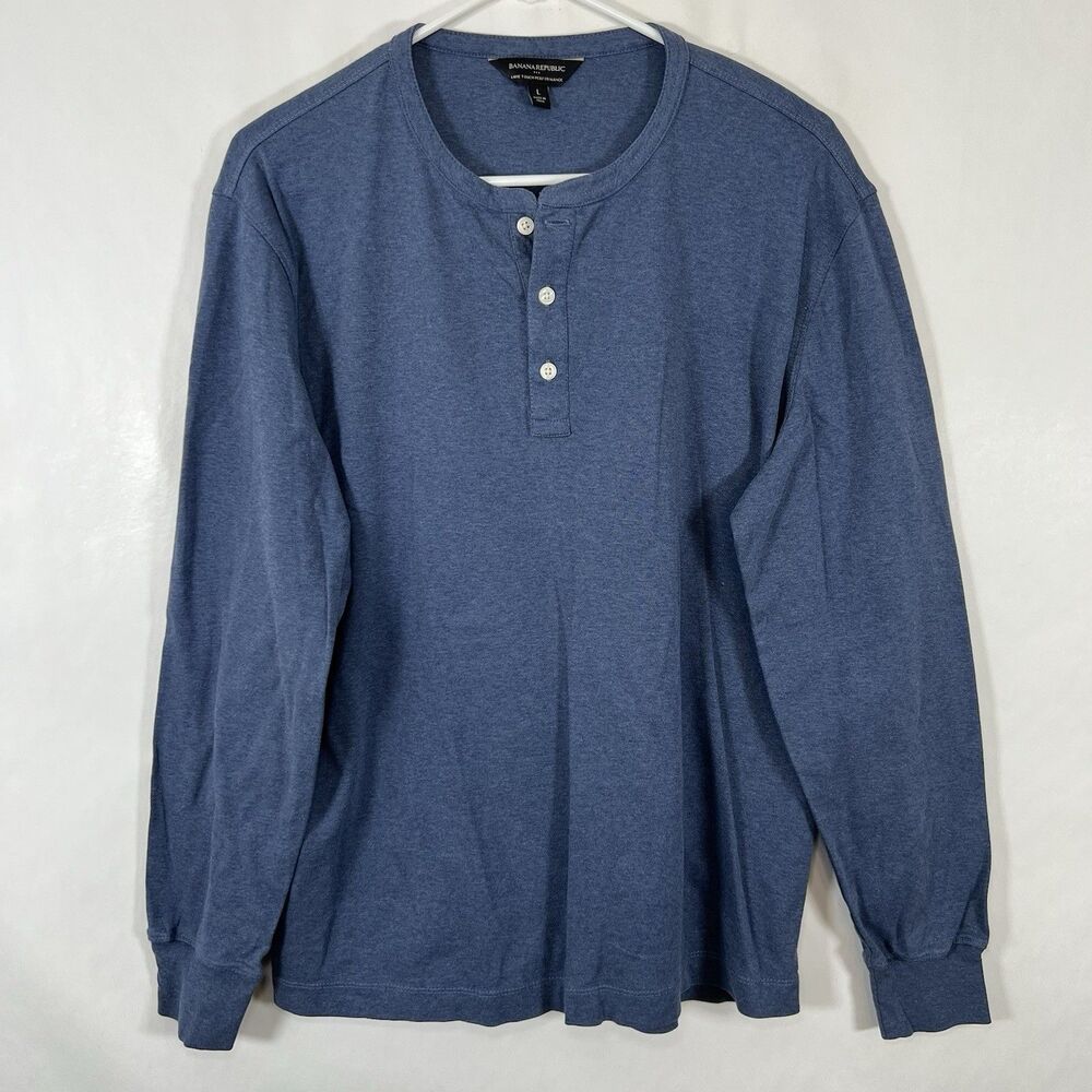 Banana Republic Luxe Touch Performance Long Sleeve Henley T Shirt Men Large Blue